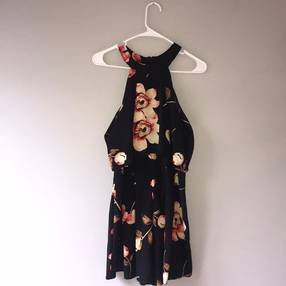 black floral halter top romper